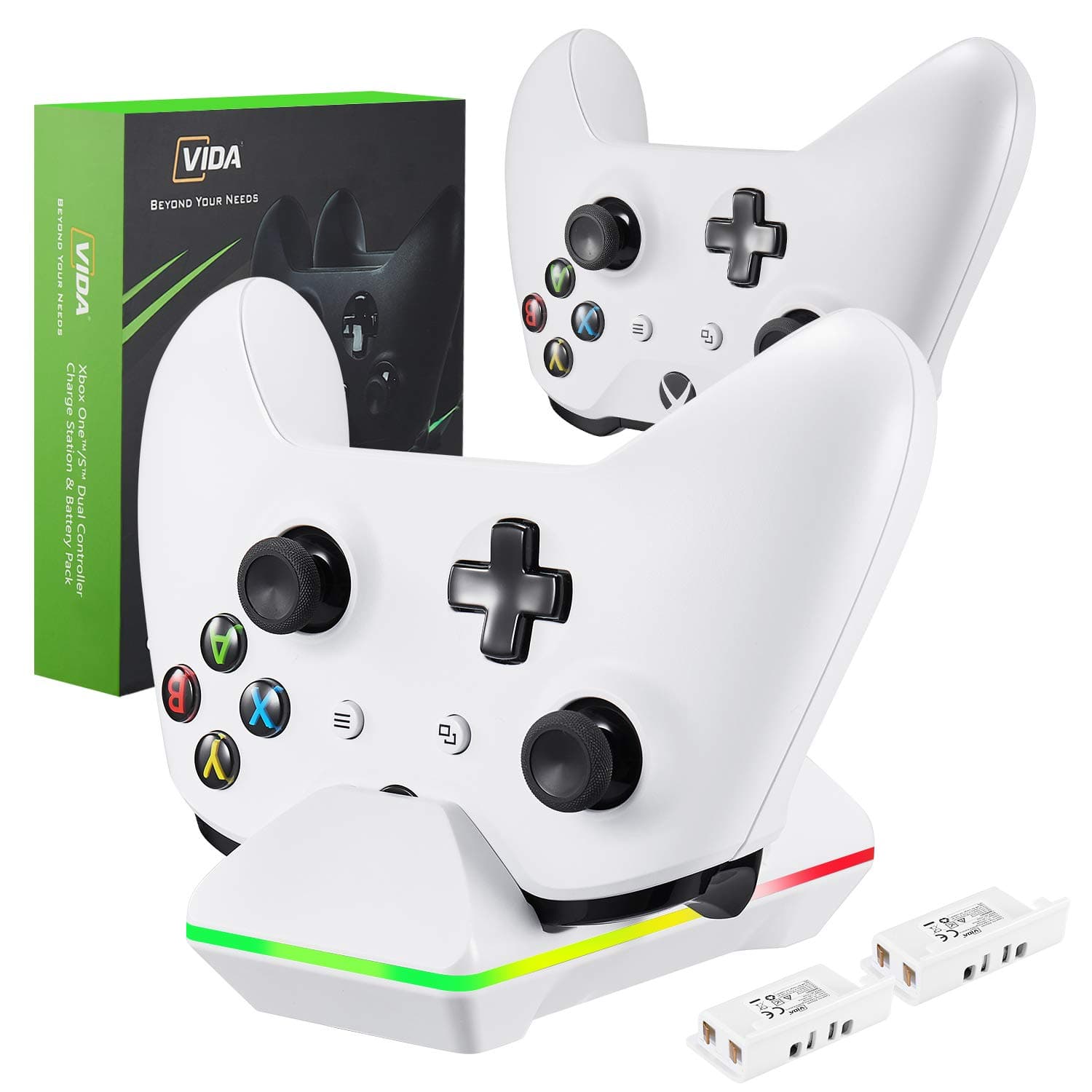 Xbox One Controller Charger, Dual Xbox One/One S/One Elite Controller Charging/Docking Station with 2 x 800mAh Rechargeable Battery Packs(Not For Xbox Series X/S 2020) White