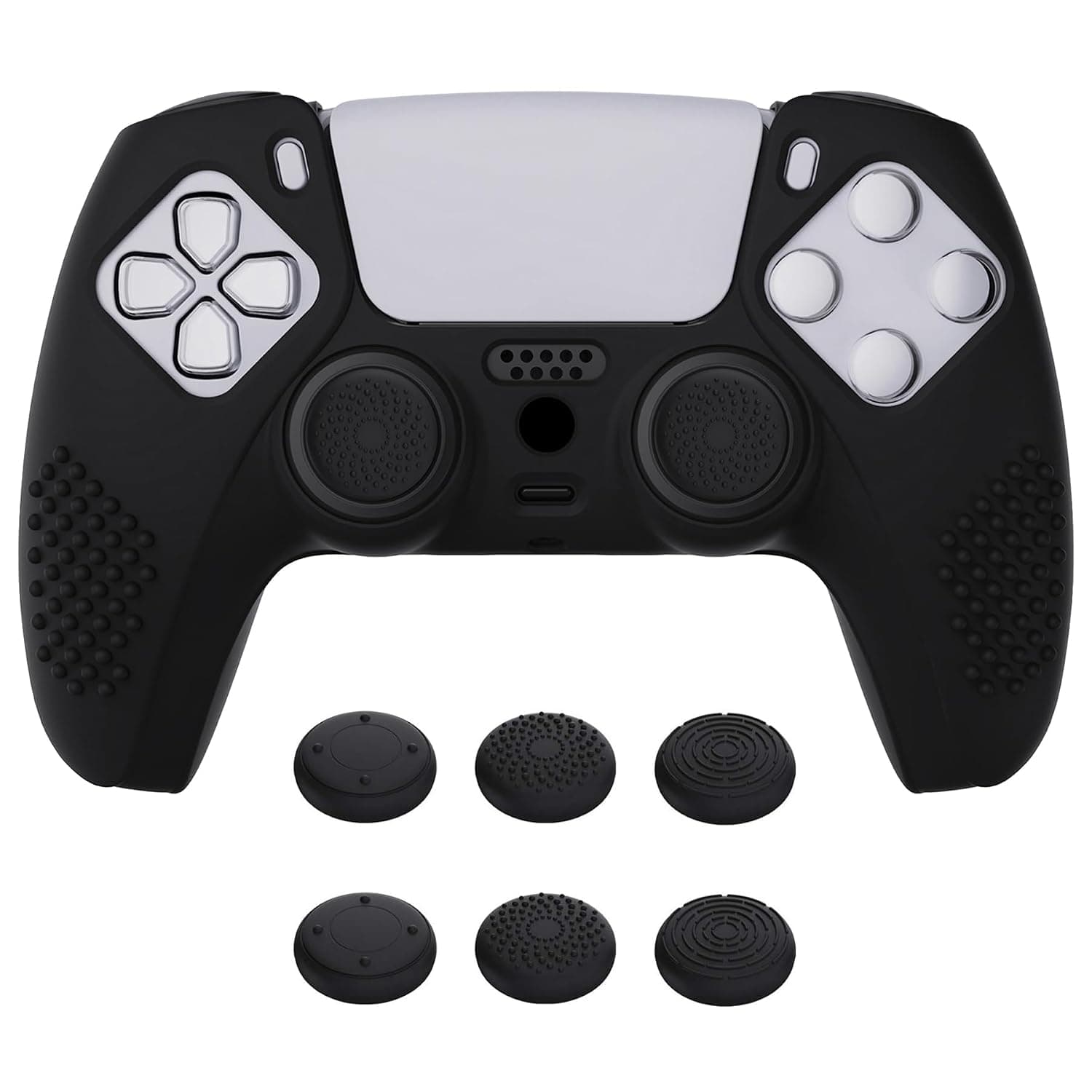 eXtremeRate PlayVital Silicone Skin for ps5-3D Studded Edition Black | Soft Rubber, Non-Slip Grip, 6 Joystick Lids, Waterproof, Heavy Duty, 3D Studded Design, Black