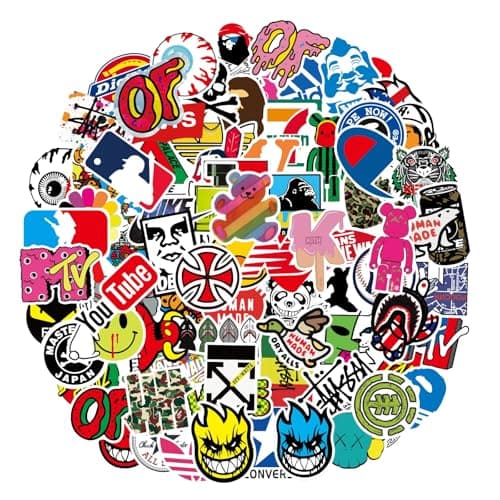 101 Pcs Skateboard Stickers Pack, Non-Repeat Vinyl Brand Stickers for Laptop, Water Bottles, Helmet & Luggage, Waterproof Reusable Wicked Stickers for Adults Teens Boys, Cool Graffiti Decals