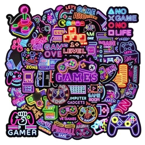 HNTR® Neon Stickers | 50 Gaming Stickers for Gamers | Retro Laptop Sticker Pack | Signature Pack