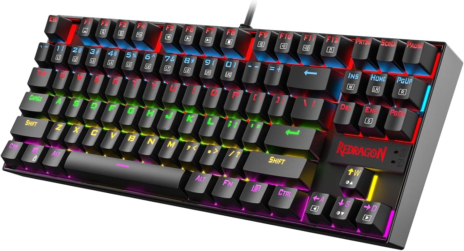 Redragon K552 Mechanical Gaming Keyboard RGB LED Backlit Wired with Anti-Dust Proof Switches for Windows PC (Black, 87 Key Red Switches)
