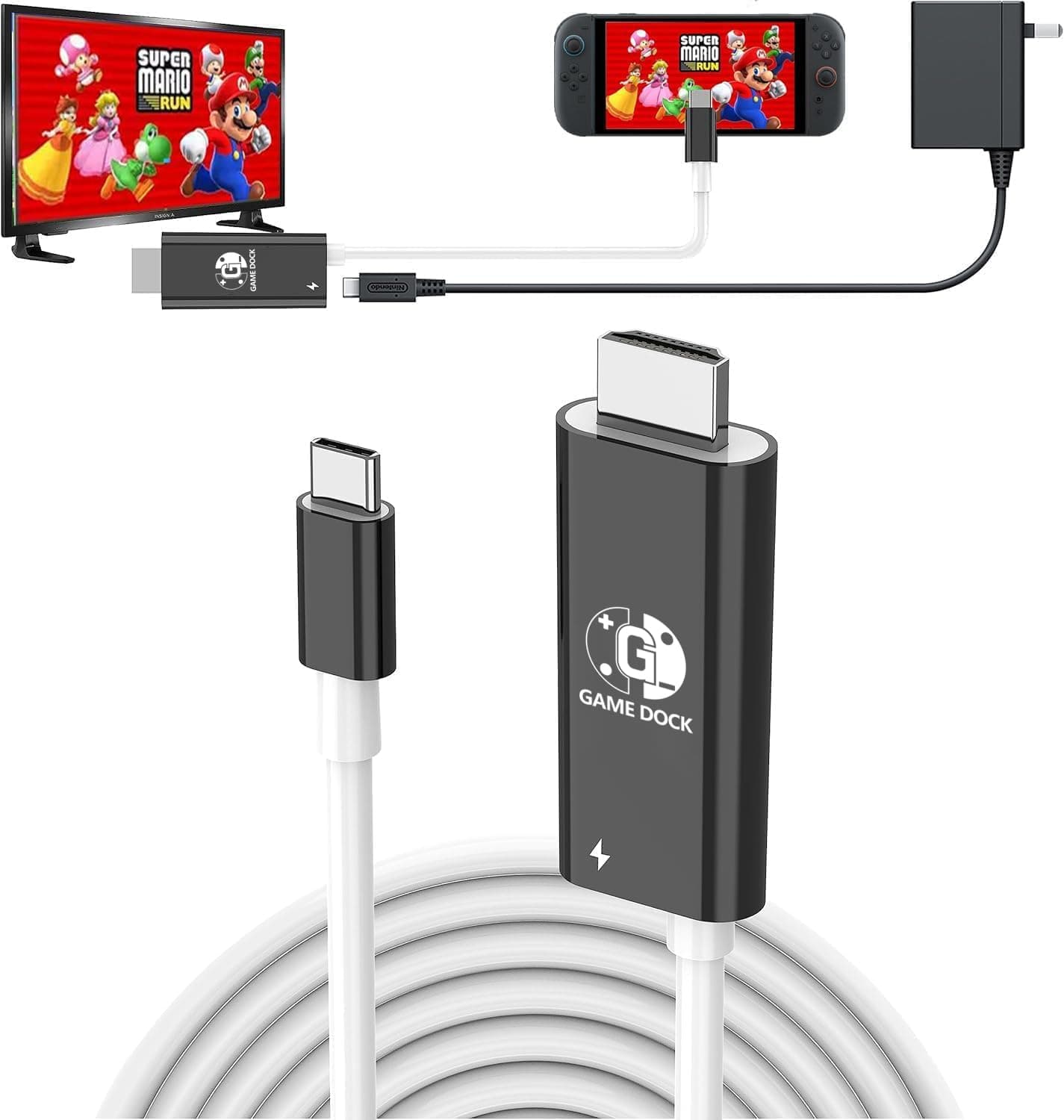 GKEAPZA Switch Dock 4K HDMI Adapter Cable with 100W PD Fast Charge, Portable Docking Station for Nintendo Switch/OLED & Compatible with Switch 2, Steam Deck, Smartphones, PC - 2M Cable