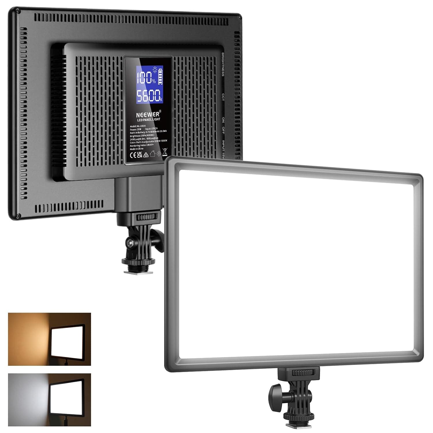 NEEWER 192 LED Video Light Panel, 20W Ultra Thin Bi Color Camera Light | DSLR Soft & Key Lighting, 4000mAh Lithium Battery, 3200K-5600K CRI97+, for Studio Photography Recording Streaming