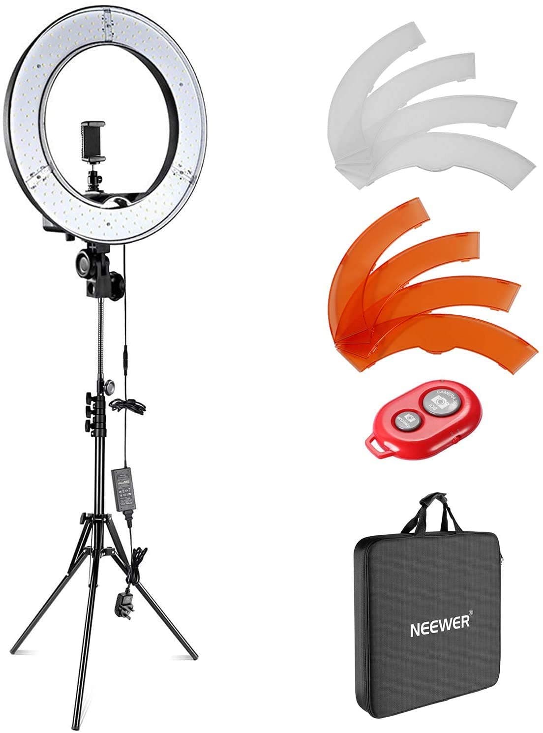 Neewer Ring Light with Stand Kit: 18-inch Outer 52W 5500K Dimmable LED Ring Light with Filter, Stand, Soft Tube, Phone Holder and Carrying Bag for TikTok YouTube Video, Selfie Light, Makeup, etc