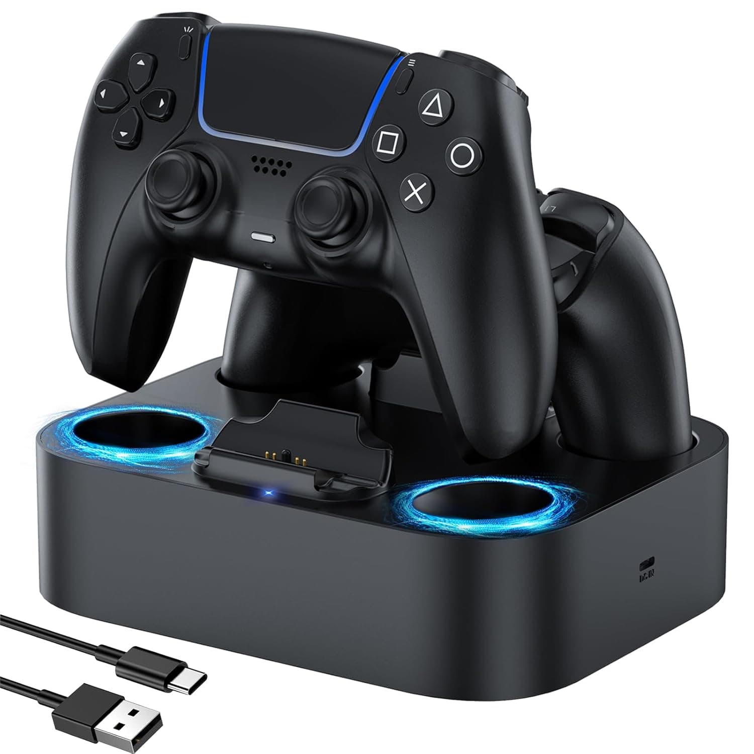 LVFAN Dual Controller Charger Station for PS5 Controllers | Fast Charging Dock with Smart Charging Protection, Compatible with DualSense & DualSense Edge Controllers, Black