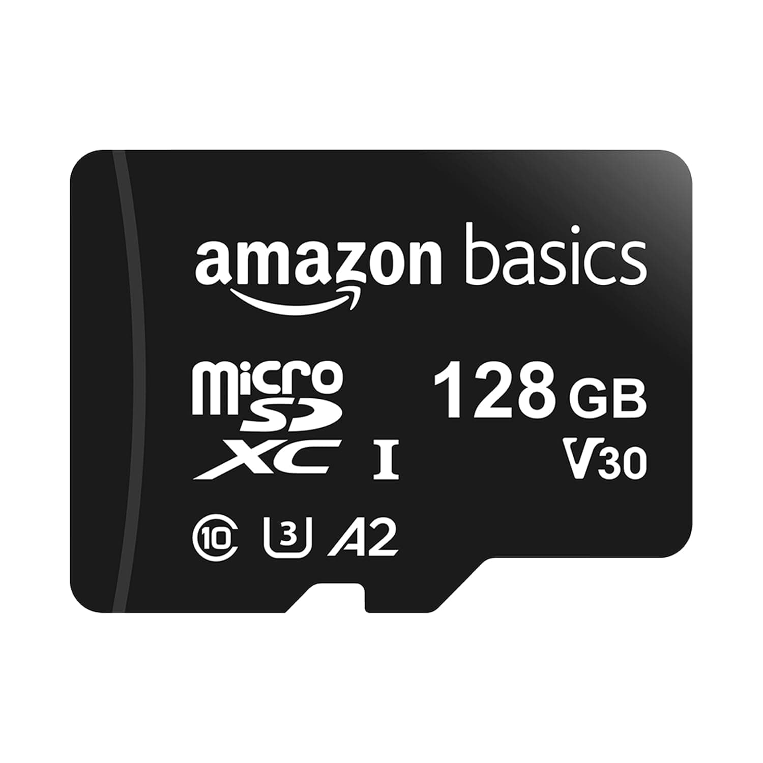 Amazon Basics microSDXC Memory Card with Full Size Adapter, A2, U3, Read Speed up to 100 MB/s, 128GB, Black