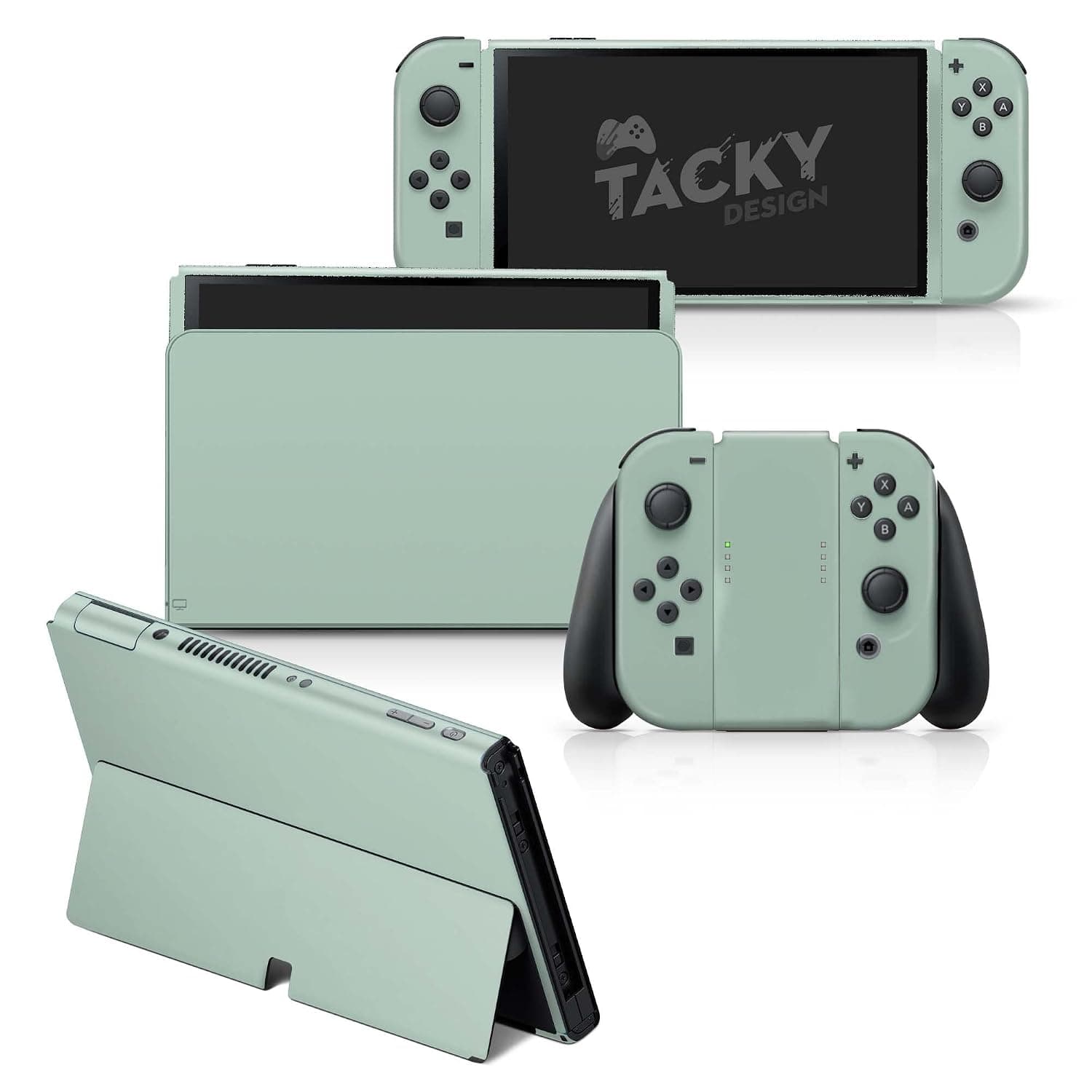 Tacky Design Classic Solid Color skin Compatible with Nintendo Switch OLED Skin - Vinyl 3M Nintendo Switch OLED Stickers set - Switch OLED Skin for Console, Dock, Joy Con- Decal Full Wrap(Minte Green)