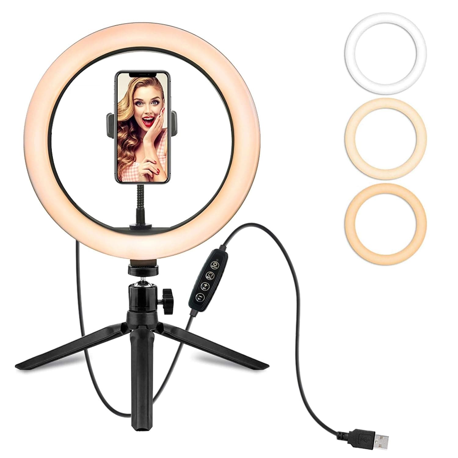 IHYCTV 10 Inch 26Cm 6000K Dimmable Desktop LED Ring Light with Tripod Stand, Remote for Makeup Instagram TikTok YouTube Video Smartphone Photo Live Streaming