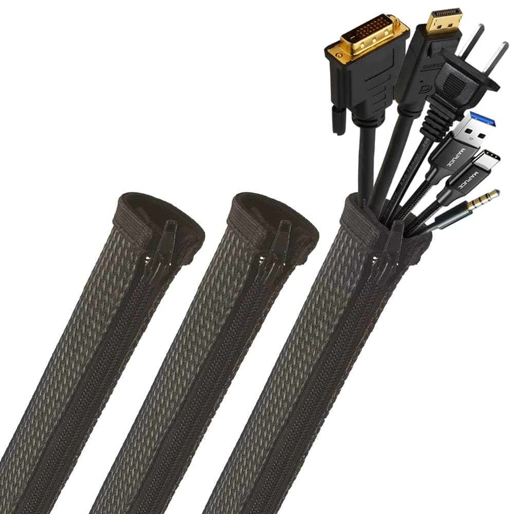 Cozihom Cable Management Mesh Sleeve, Cord Organizer Cord Protector with Zipper, Wire Loom Tubing Cable Sleeve, Wire Hider 20 Inches, 3 Packs
