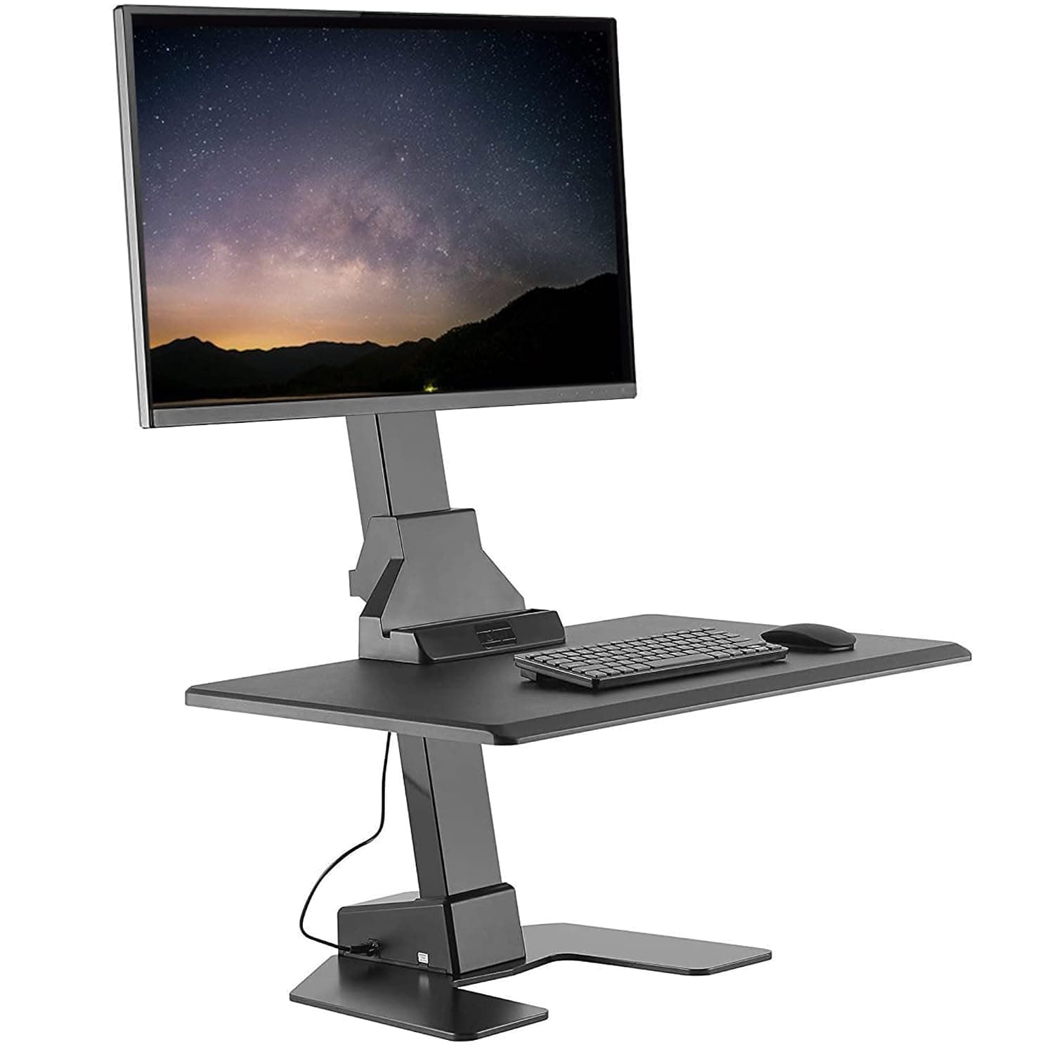 Vonhaus Electric Standing Desk Converter - Height Adjustable Sit Stand Desk Riser with Monitor Arm and Keyboard Tray – Integrated Cable Management