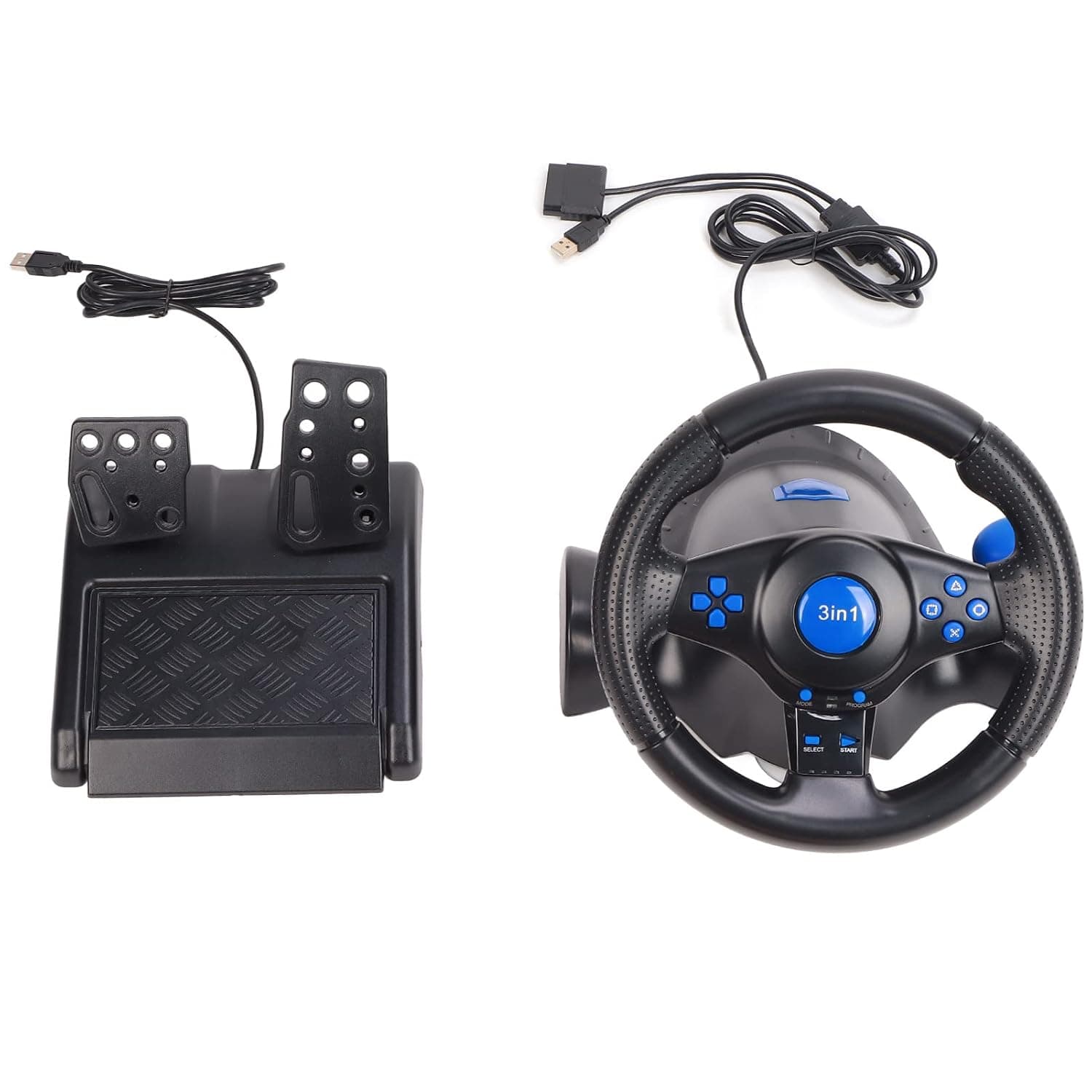 Gaming Steering Wheel with Pedal, 180 Degree Rotation Game Racing Wheel Multifunctional 3 in 1 Driving Force Racing Wheel Compatible with PC