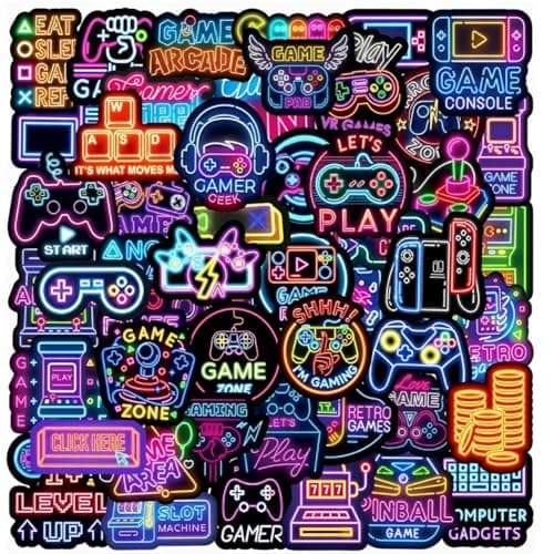 50Pcs Cool Gaming Stickers, Colorful Neon Gaming Stickers for Adults Kids