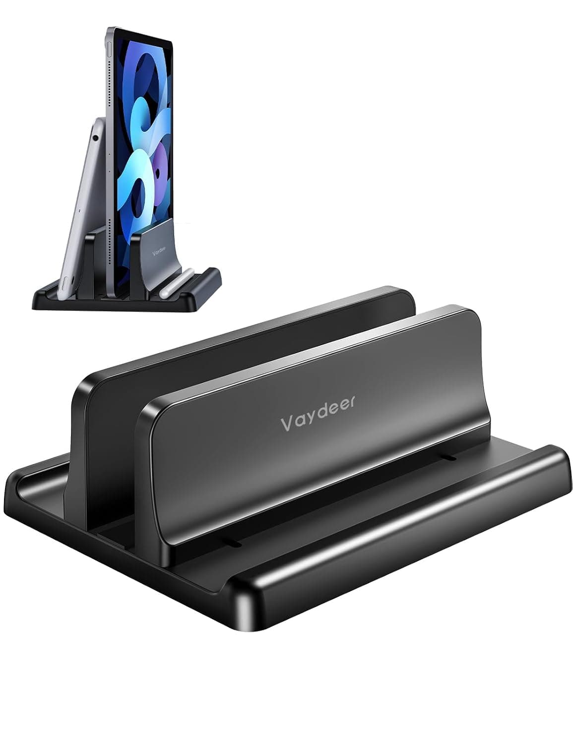 VAYDEER Vertical Laptop Stand, 1-Slot, Adjustable, ABS, Black | Adjustable Width, Single-Slot Storage, ABS Construction, Non-Slip Protection, For Laptops, Tablets and MacBook