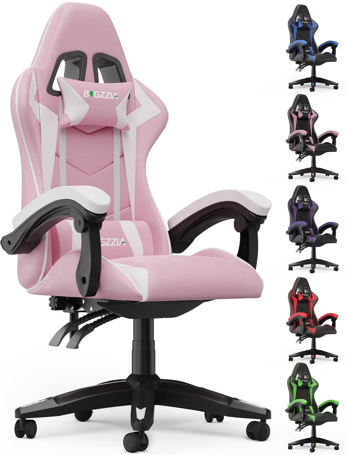 Racingreat Gaming Chair, Ergonomic Computer Racing Chair with Headrest and Lumbar Support, PU Leather High Back Height Adjustable Swivel Game Chairs for Adults (Without Footrest, Pink)