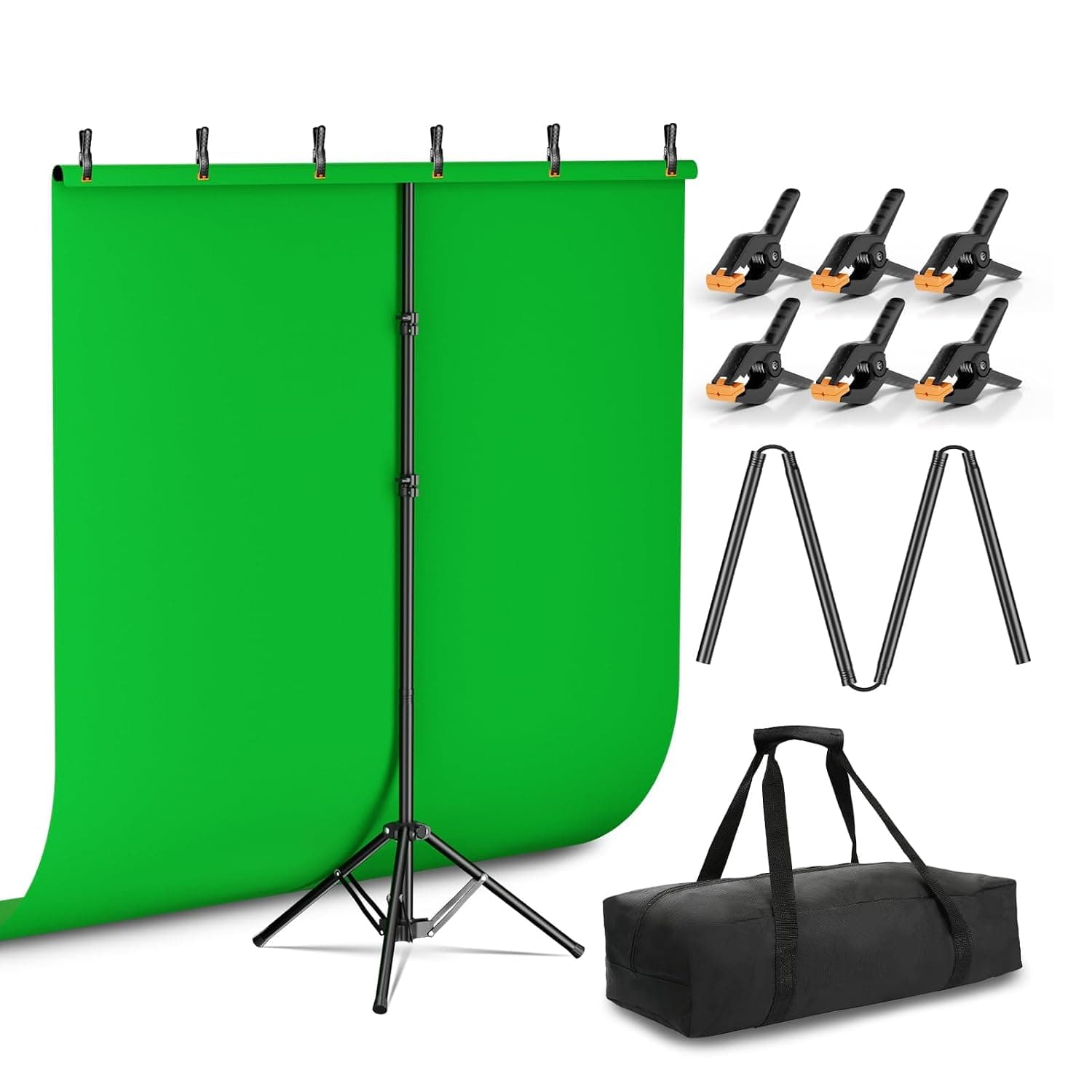 EMART Green Screen Background with Stand 1.5x2m, T-Frame Stand | Portable Chromakey GreenScreen Photography Backdrop Kit with Carry Bag for Video, Streaming, Zoom, Portrait