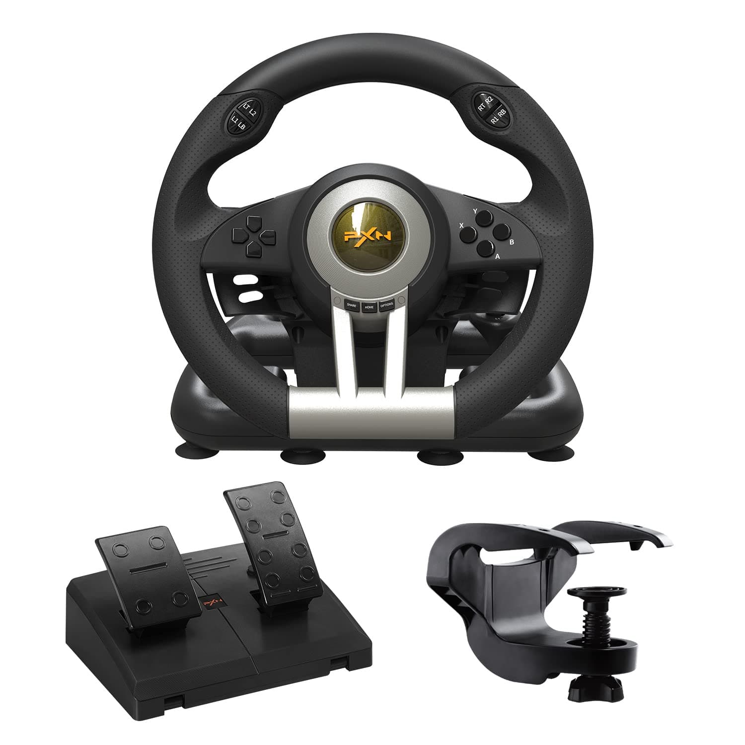 PXN V3 PRO Gaming Steering Wheel and Pedals, 180° Racing Wheel with Vibration Feedback, Racing Paddle Shifters, Gaming Wheel for PC, PS3, PS4, PC,PS4,Xbox One, Xbox Series X/S, Switch