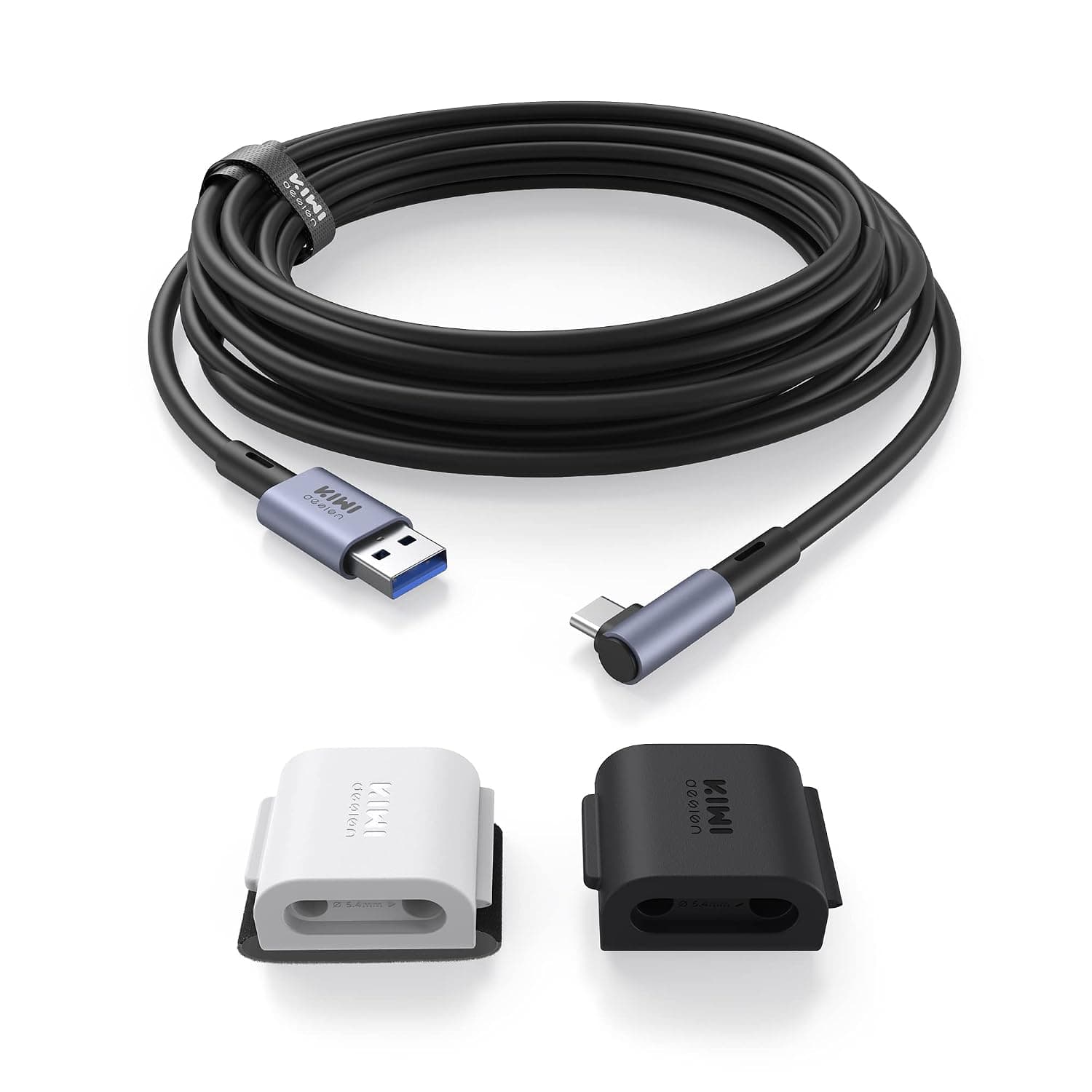 KIWI design Link Cable Accessories 5m with Cable Clip Compatible with Quest 3s/3/2/1/Pro, and Pico 4, High Speed PC Data Transfer, USB 3.0 to USB C Cable for VR Headset