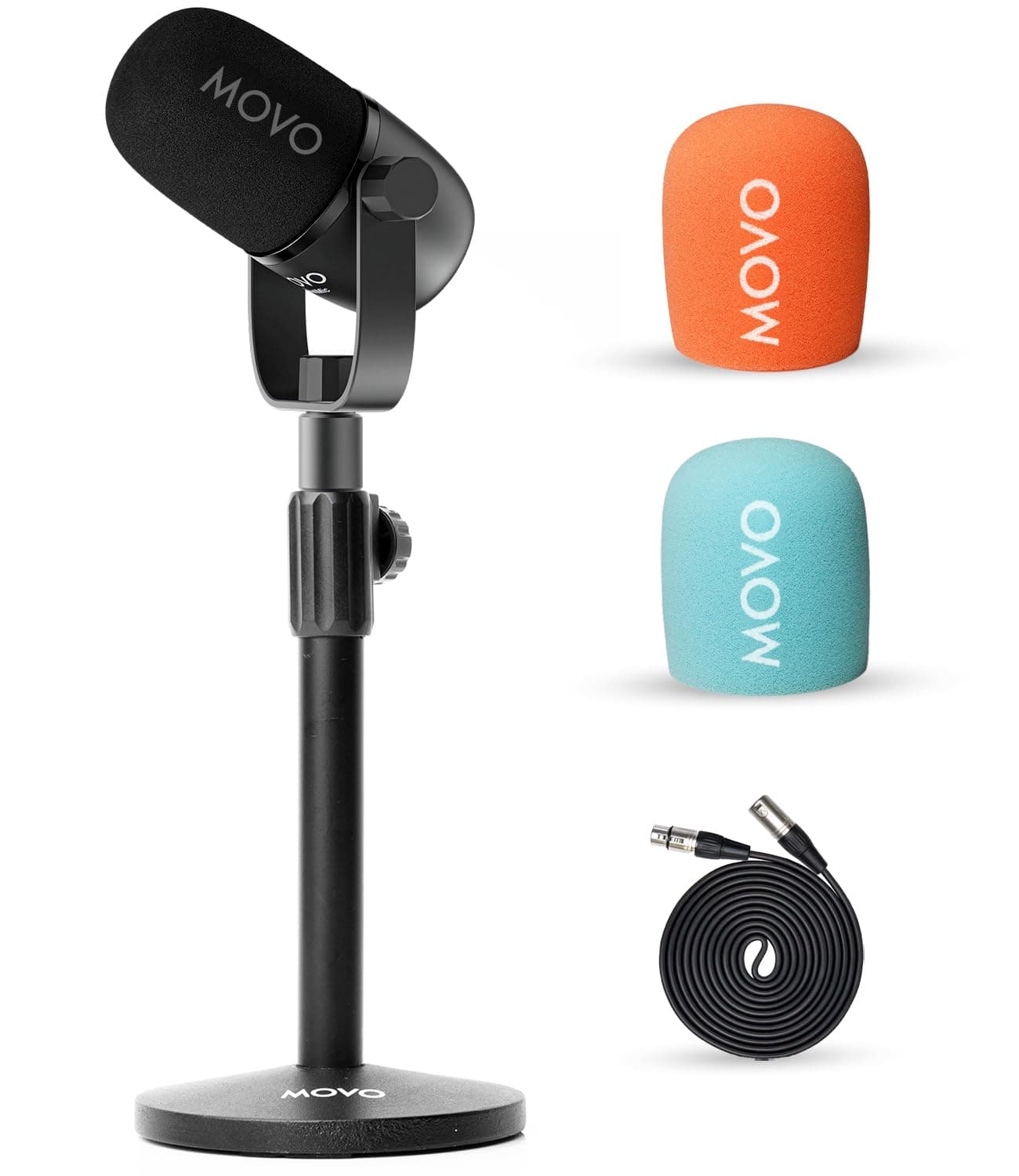 Movo Podcast Microphone Kit with CastMic Dynamic XLR Microphone with Desk Stand for Recording Vocals, PC, Gaming, Streaming, YouTube, and Musicians - Studio Cardioid Podcast Mic for Content Creators