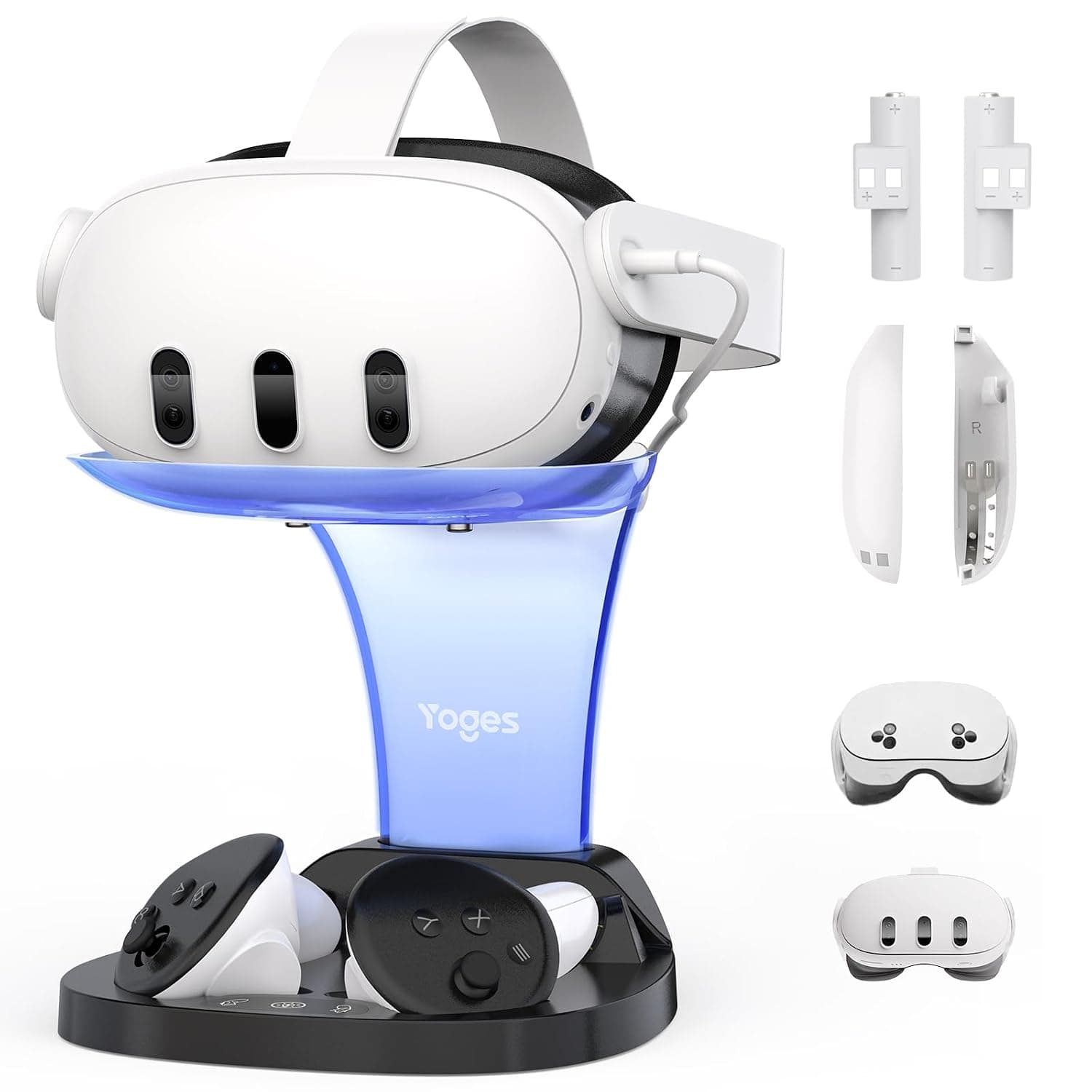YOGES Charging Dock for Meta Quest 3 /Quest 3S, Fast Charging Station for Oculus Quest 3 & Controllers with 2 Rechargeable Batteries, VR Charging Stand Accessories for Quest 3/3S, Support Elite Strap