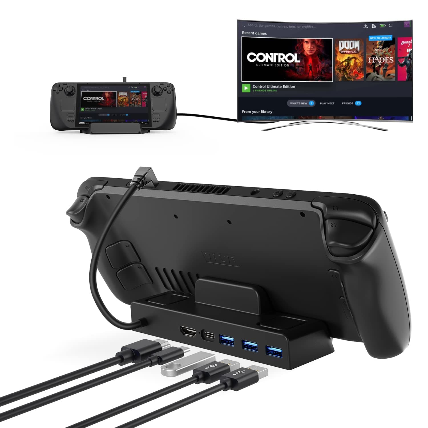 Svonero 5-in-1 Steam Deck Dock Hub, Steam Deck Stand with 45W Charging Port, 4K@30HZ HDMI and 3 USB 3.0, Portable TV Docking Station for Valve Steam Deck Charging