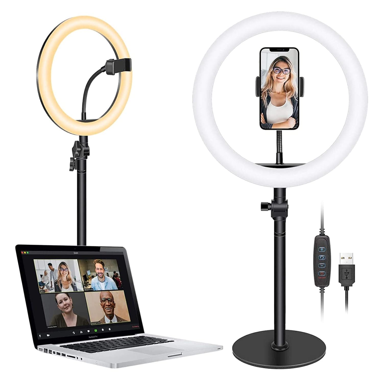 NEEWER Ring Light for Laptop Computer, 10" Dimmable Desktop Light with Phone Holder Circle Light for Computer, 3 Light Modes for Video Conference lighting/Zoom Call/Makeup/Live Stream (Black)