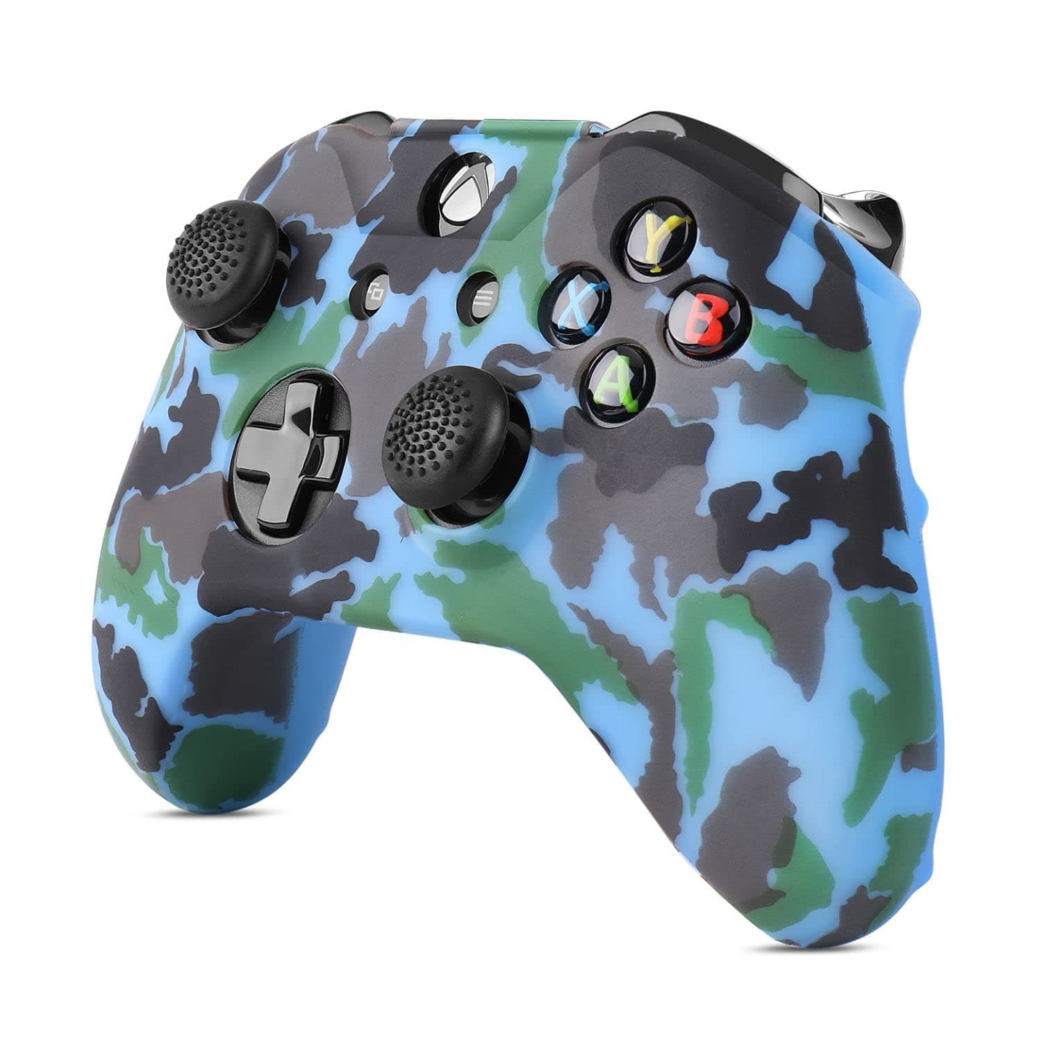 TNP Silicone Skin for Xbox One - Anti-Slip Controller Case Sleeves with Thumb Grip Caps, Camo Blue
