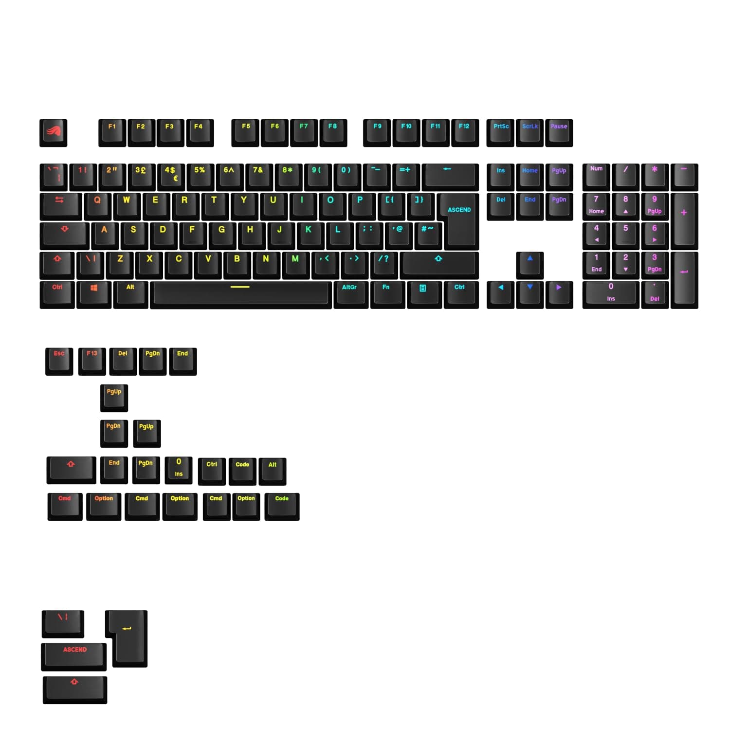 GLORIOUS ABS Doubleshot V2 Keycaps OEM Profile (Black) | Dual Moulded Design, Fade Resistant Surface, RGB Friendly Translucent Legends, Fits MX Style Stems, UK QWERTY