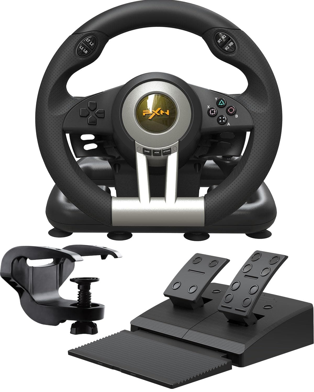 PXN V3 Pro Gaming Steering Wheel with Pedals - | 180° Wheel, Vibration Feedback, Integrated-Shifter, Paddle Shifters - Steering Wheel for PC, PS3, PS4, Xbox and Switch