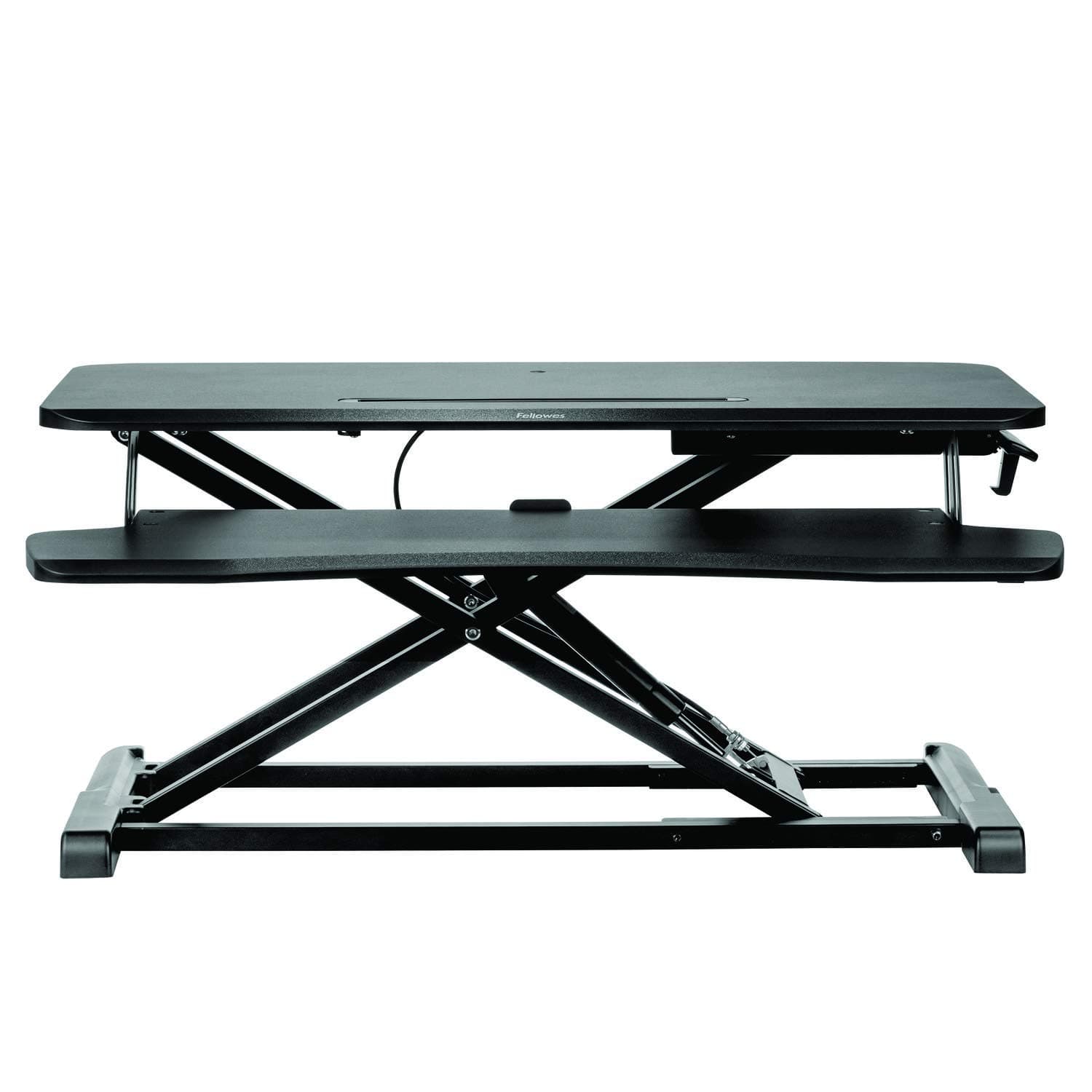 Fellowes Corsivo Easy To Assemble Height Adjustable Standing Desk Converter for Home and Office - Free Standing Sit Stand Desk for Dual Monitors or Laptop and Monitor - Max Weight 17KG - Black