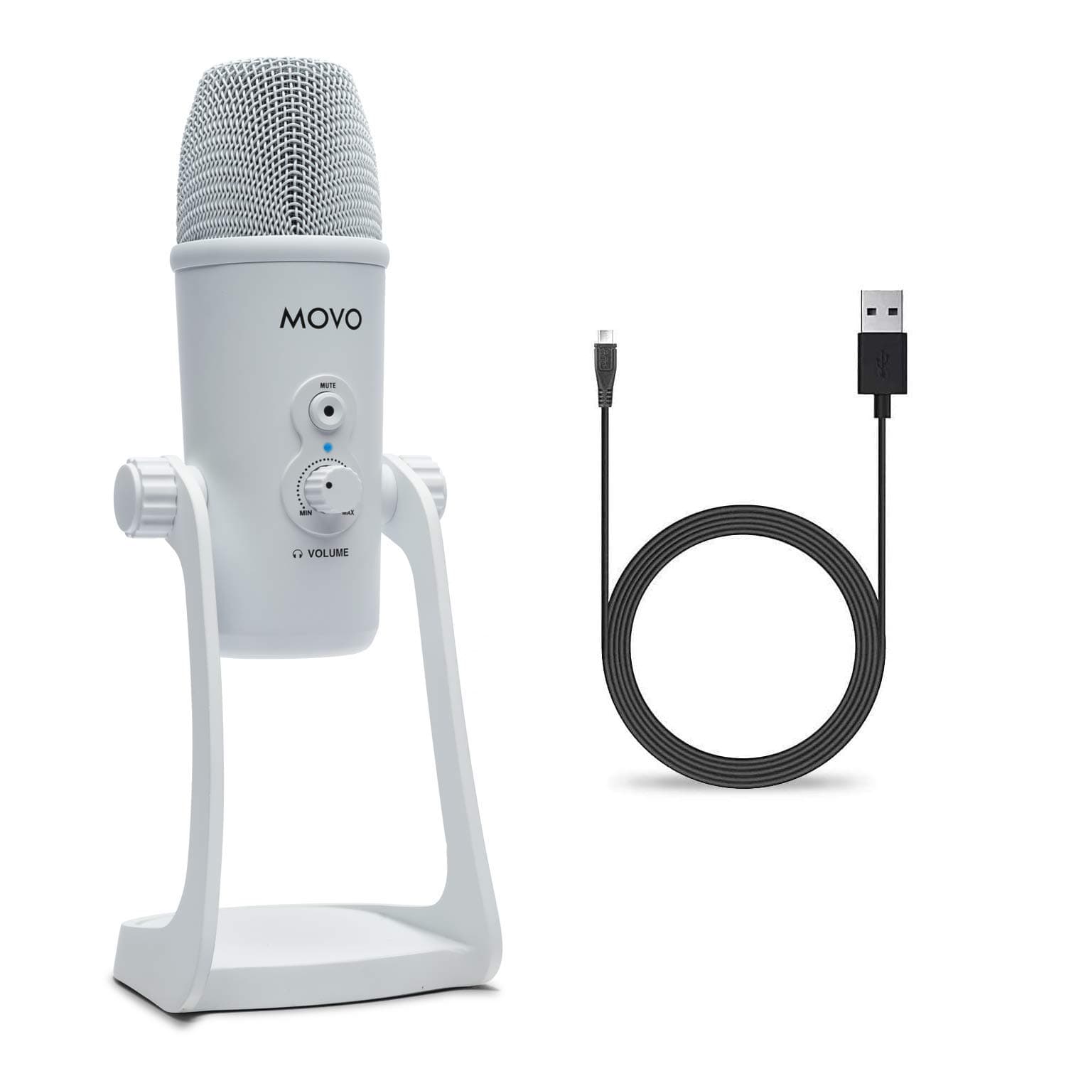 Movo UM700W White Desktop USB Microphone for Computer - Studio Mic With 4 Pickup Patterns for PC, Mac, and Android - Best for Podcast Recording and Streaming Setup