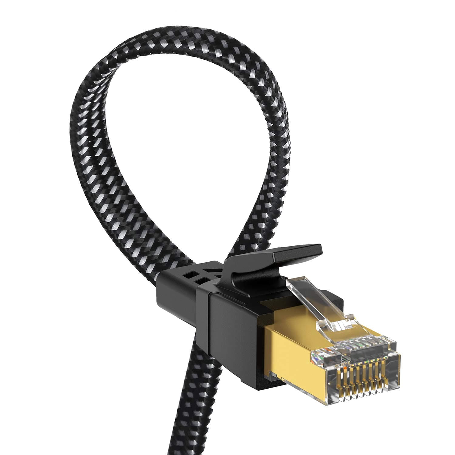 Cat 8 Ethernet Cable 2M, Nylon Braided High Speed Heavy Duty Network LAN Patch Cord, 40Gbps 2000Mhz SFTP RJ45 Flat Gigabit Internet Cable Shielded in Wall,Indoor&Outdoor for Modem/Router/Gaming/PC