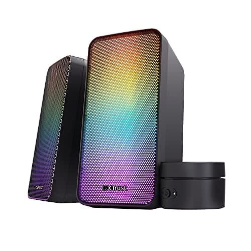 GXTrust Wezz PC Speakers 2.0 with RGB Lighting, 12W (6W RMS), Black | LED Lights, Volume Control, AUX and USB Cable, Stereo, for Gaming Setup Desktop Laptop