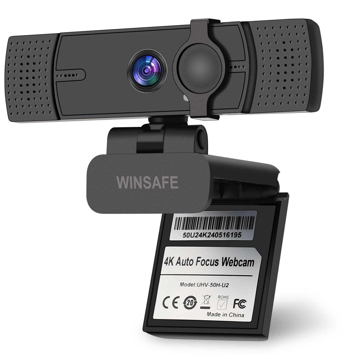 WINSAFE 4K Webcam,AI Auto Focus,Dual Noise-Canceling Microphones,70° FOV | Ultra HD Video Calling,1080P@60FPS, Privacy Cover, Plug&Play PC Camera, Works with Teams, Zoom, OBS, Skype, Google Meet