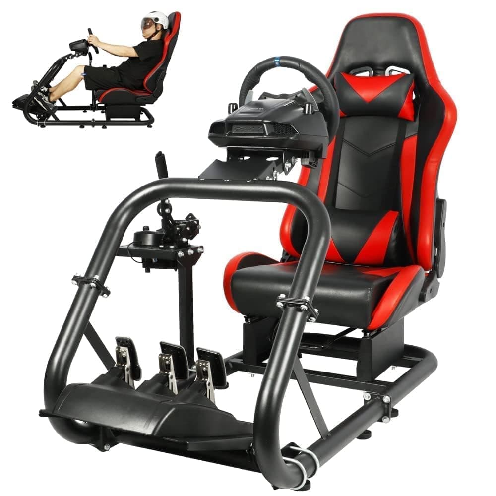 Dardoo Gaming Racing Simulator Cockpit with Red Seat Fit for Logitech G29 G920 G923, for Thrustmaster T300RS, for Fanatec, Direct Drive Wheels, Sim Racing Cockpit,Without Wheel Pedal & Handbrake