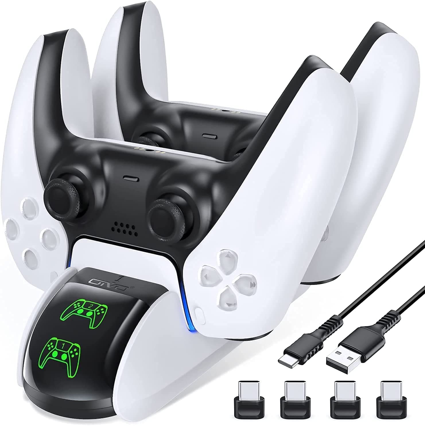PS5 Controller Charger, Controller Charging Dock with 4 USB C Dongles and LED Strap for Sony Playstation 5, Fast PS5 Controller Dual Charger for Playstation 5 Wireless Controller