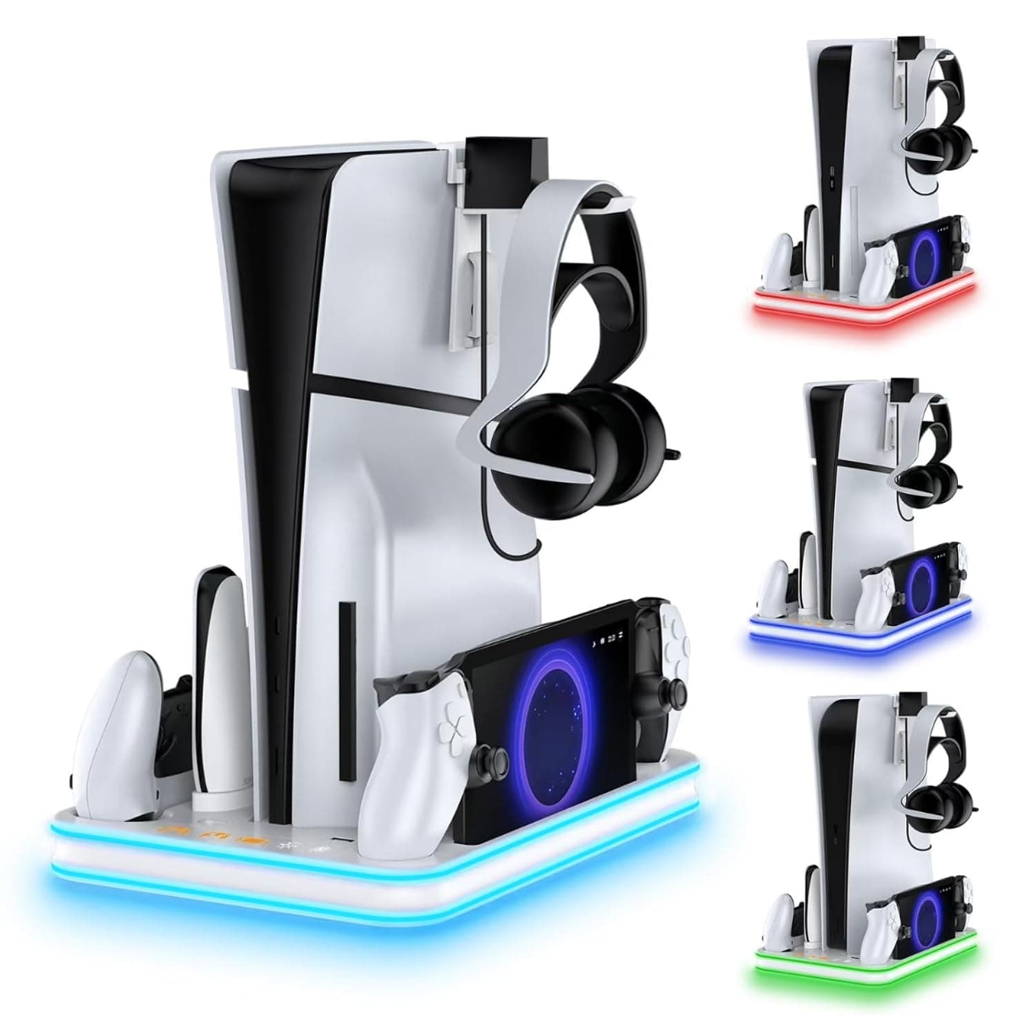 PS5 Cooling Station, Dual Controller & PS Portal Charger with 4500 RPM Fan | PS5 cooling station combines dual controller and PS Portal charging with 3-speed fans,RGB LED indicators and headset storage