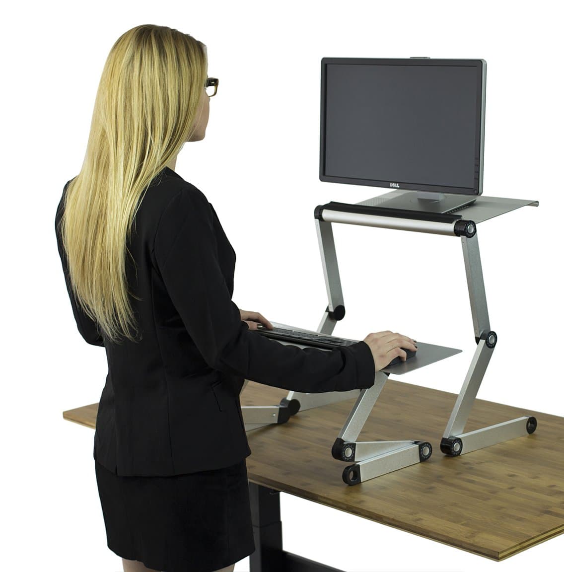 WorkEZ Standing Desk Conversion Kit. Affordable Adjustable Height & Angle Sit to Stand Up Desktop Riser Converter with Negative Tilt Keyboard Tray