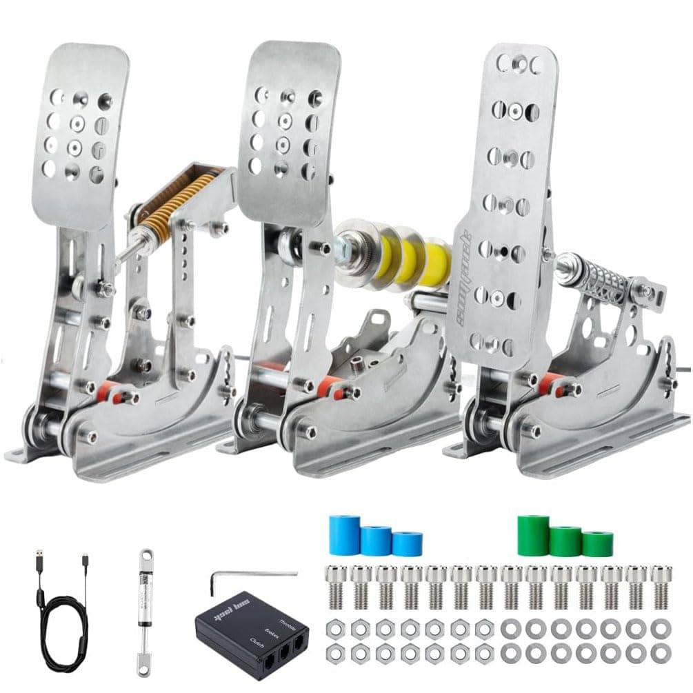 Simjack UT Sim Racing Pedals with 200KG Load Cell Sensor Professional iRacing Simulation Load Sensing Brake Pedal Adjustable Elastomer Dampers USB Connect to PC (UT-P3-H1)