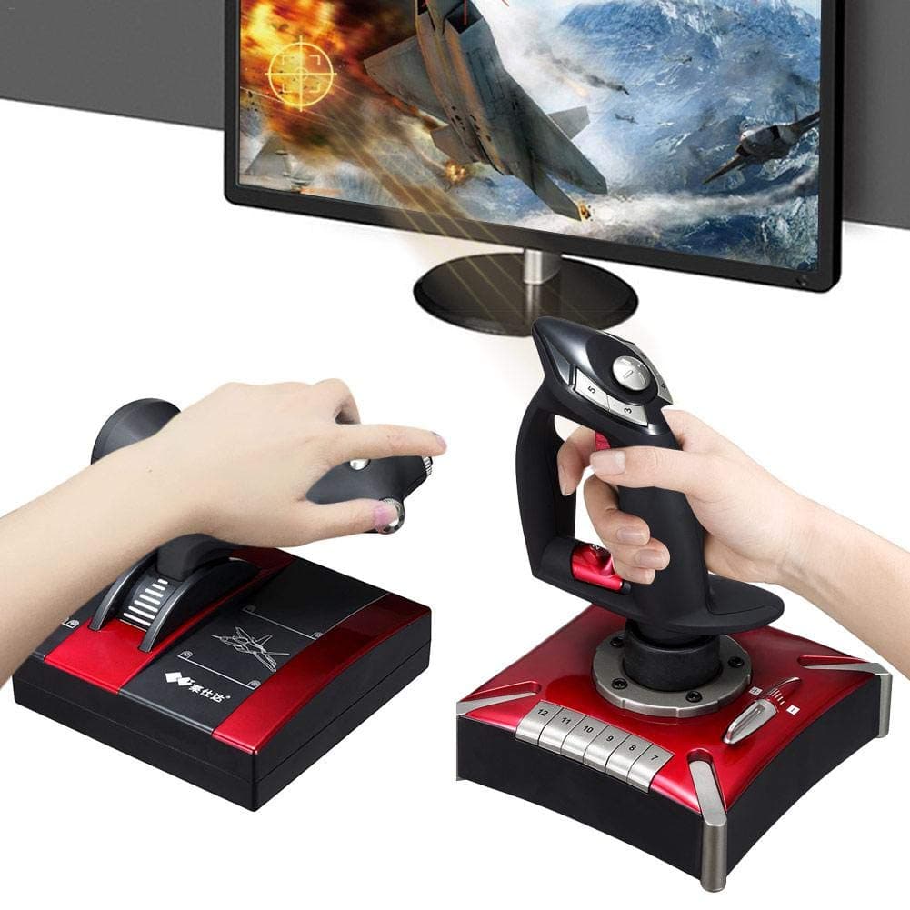 WUYANSE HOTAS PC Game PXN-2119II USB Interface Computer Game Flight Joystick with Vibration Controller, Black Red