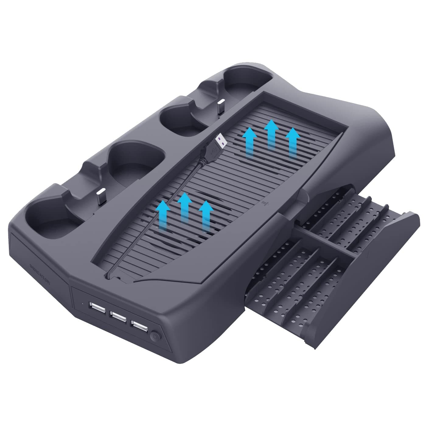 Vertical Cooling Stand for PS5 Console,with Dual Controller Charging Dock Station,3 USB Ports and 14 Game Slots