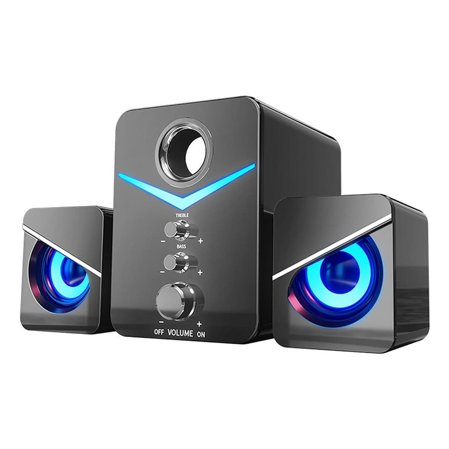 ZYMY PC Speakers with Subwoofer, USB Powered Computer Speakers for Desktop 3.5mm Jack Aux Input, Gaming Speakers for Monitor with LED light - Black