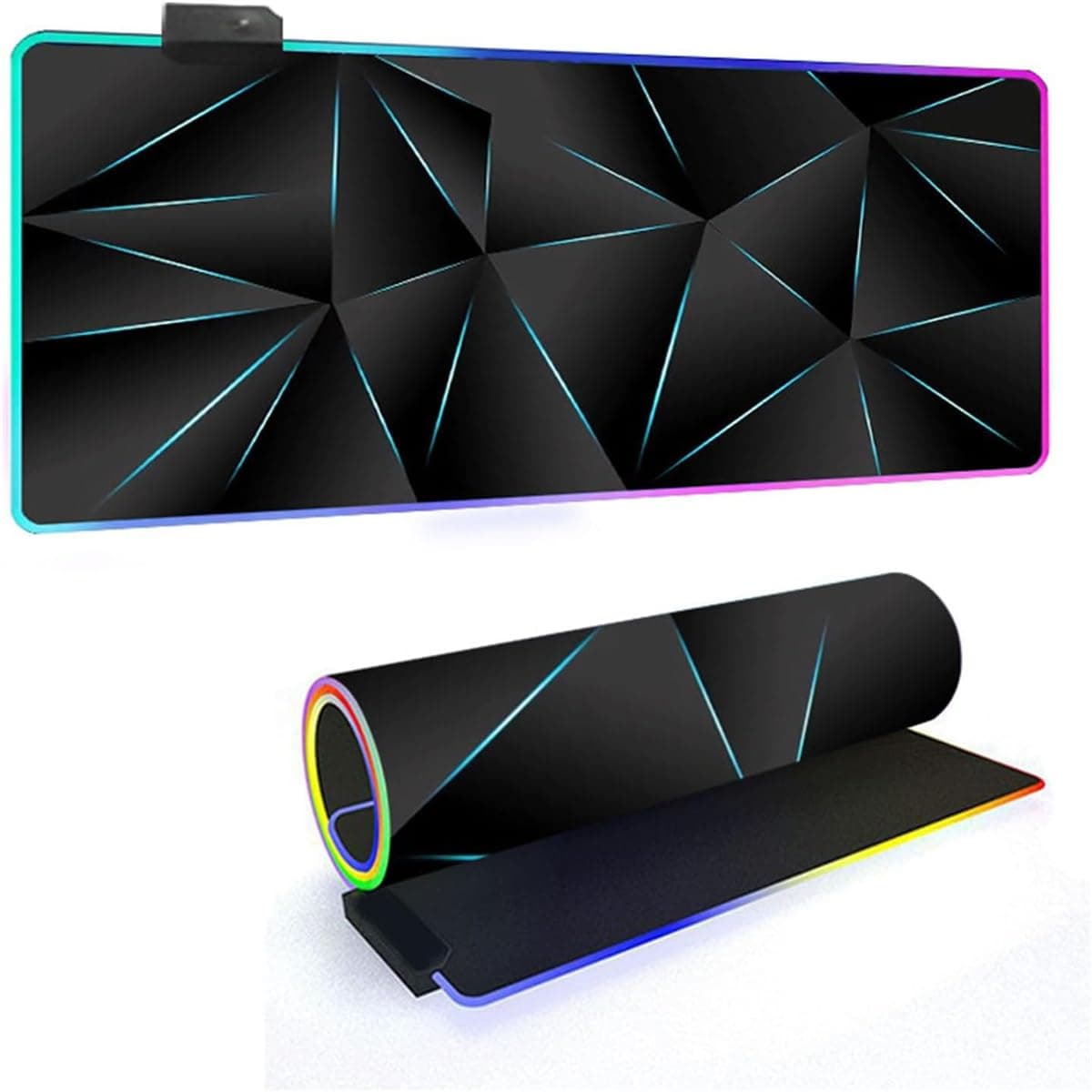 RGB Gaming Mouse Pad Mat - 14 Lighting Modes - XXL Large PC Keyboard Desk Mat With 3D Geometric Pattern - Extended LED Mousepad for Gaming & Work - Gamer Accessories (Geometric 7,700x300mm)