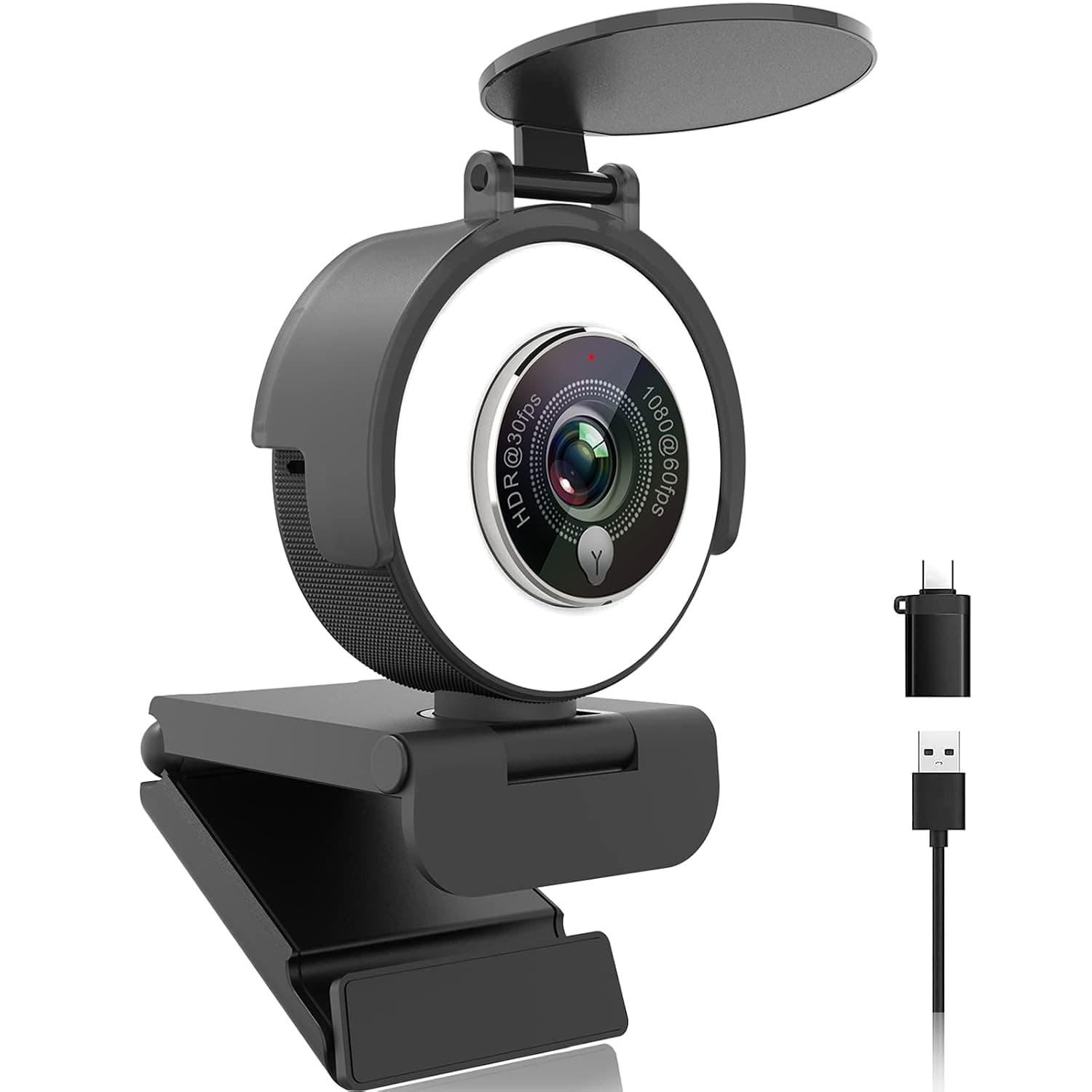 Angetube 1080p Webcam with Ring Light for Streaming: USB 60FPS Web Camera with Microphone-HDR-Enabled-HD Auto Light Correction Web Cam with Adjustable FOV, for Teams, Zoom, PC/Laptop/Mac/Desktop | 5X Digital Zoom, HDR-1080P@30FPS or 1080P@60FPS, Auto Light Correction, HD Web Cam w/ Microphone for PC Laptop Mac Desktop
