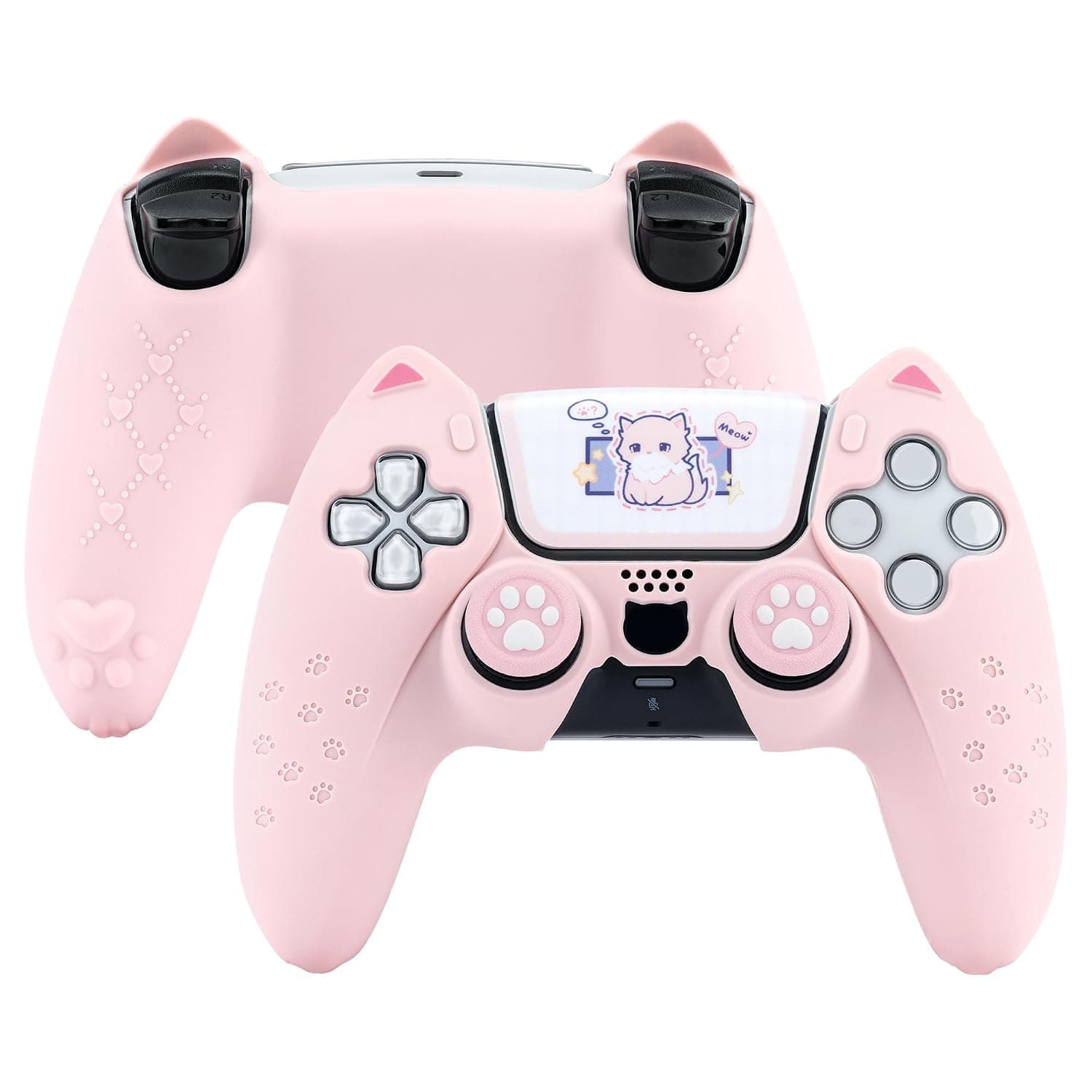 GeekShare Pink Cat Paw PS5 Controllers Skin Grips Set Anti-Slip Silicone Skin Protective Cover Case Joystick Caps for PS5 Wireless Controller Accessories Kit