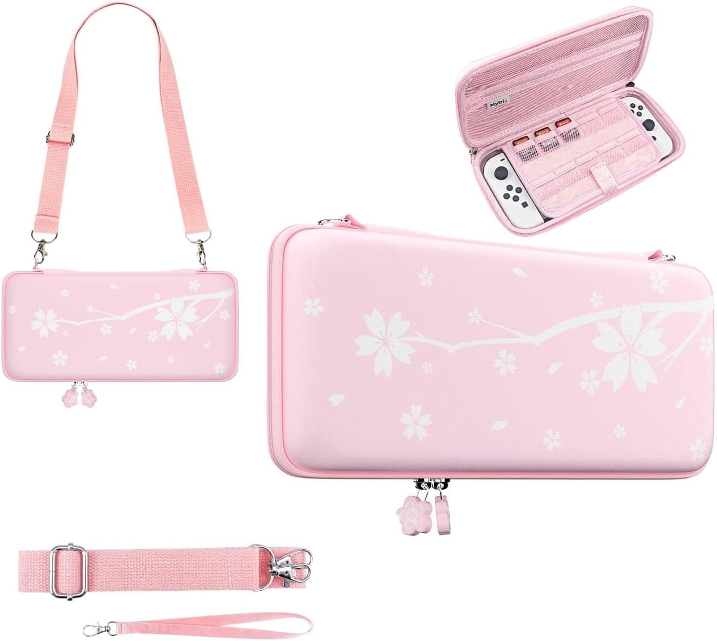 Mytrix Switch 2 Carry Case Compatible with Nintendo Switch 2 Console, Accessories and Games, Portable Travel Case Bundle, Hardshell Pouch Girl Storage Bag, Sakura Cute Pink