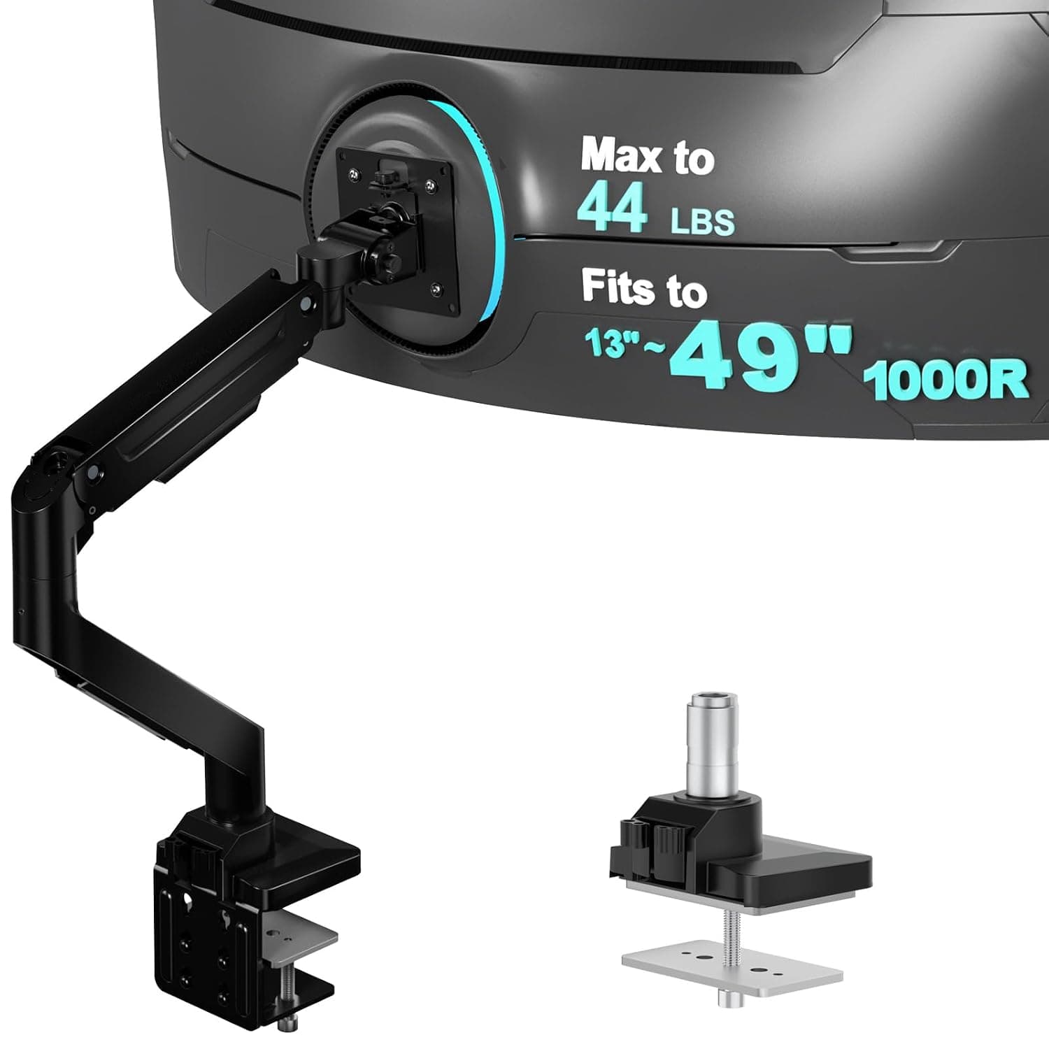 WALI Ultrawide Monitor Arm for 13-49 Inch Screens (GSM001XL), Black | Holds up to 20 kg, Adjustable Arm with Tilt Swivel Rotation, VESA 75/100mm, C-Clamp/Grommet Base