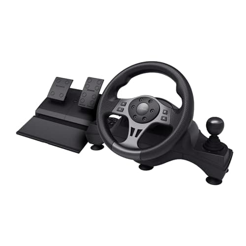 GXTrust Movi Steering Wheel for Gaming PC, Racing Wheel with Pedals | Paddle Shifters, Gear Stick, Vibration Feedback, for Farming Simulator / F1 / Gran Turismo