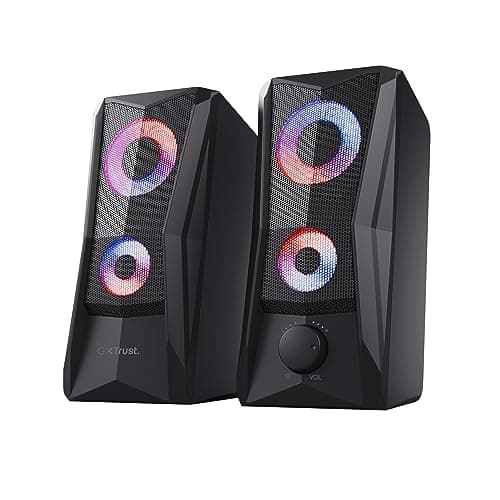GXTrust Javv PC Speakers 2.0 with RGB Lights, 12W (6W RMS), Black | 3.5 mm Jack, Metal Grille, USB Powered, Compact, Stereo, for Desktop Laptop