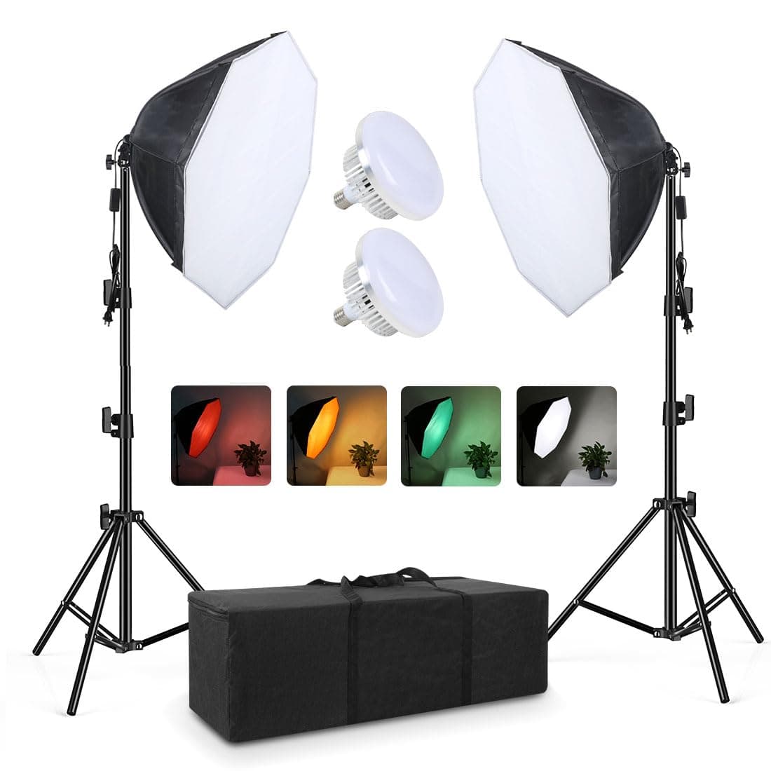 2pack Softbox Continuous Lighting Kit for Camera Photo Video Photography Studio Light with 28” × 28” Octagon Softbox and 5700K Super Brigh Light Bulb/Nylon Color Screen/Light Stand/Carrying Bag