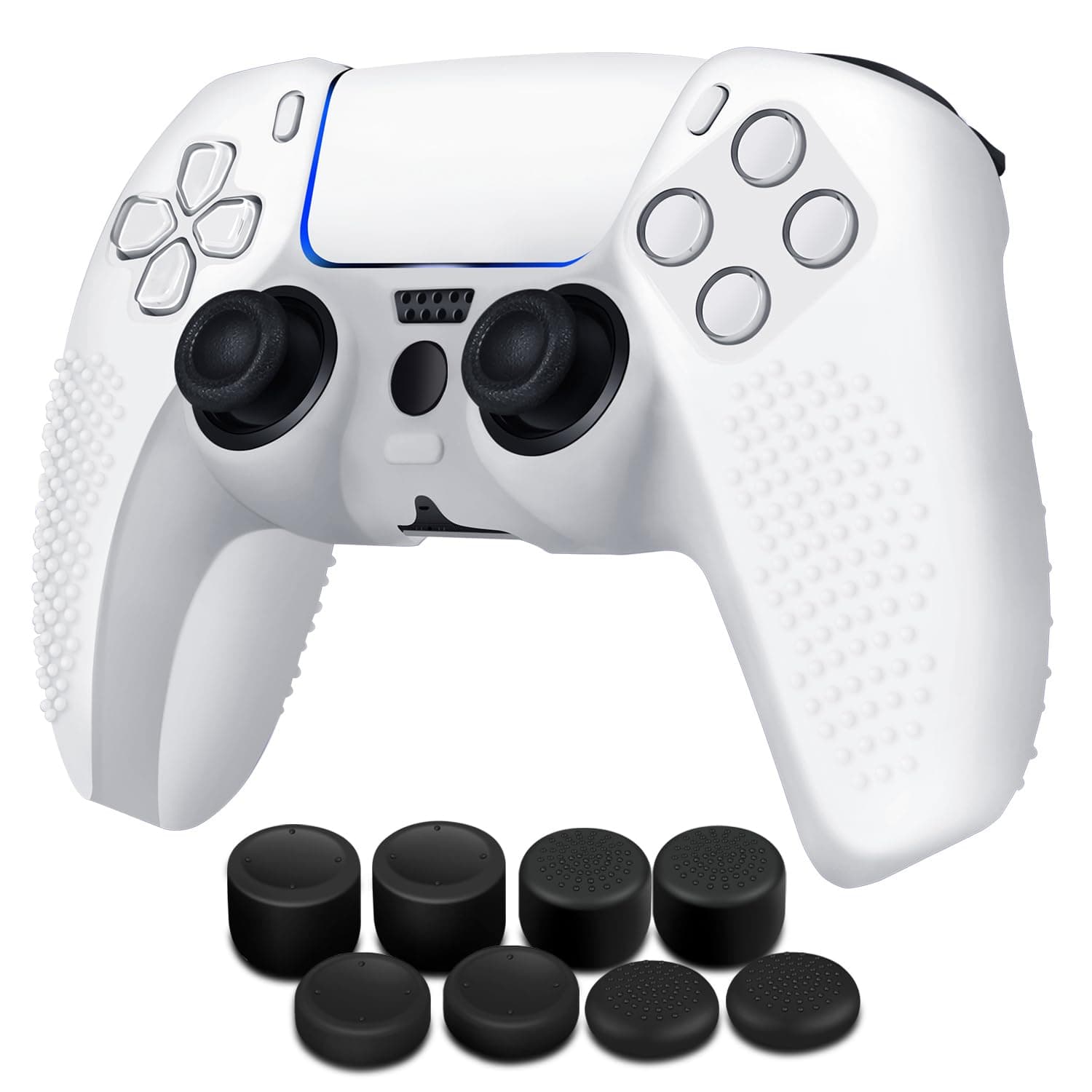 TNP Controller Case for PS5 Silicone Controller Skin for Dualsense Cover + 8 Pro Thumb Grips Set Sony Playstation 5 Skins Accessories White with Ergonomic Textured Grip